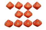 Dice Set of 10 x D10 Opaque Ten Sided Dice - Orange